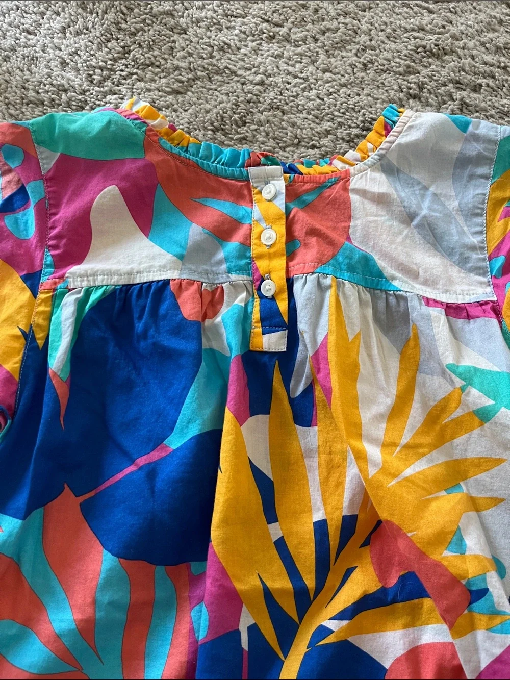 J. Crew Multicolor Tropical Print Flutter Sleeve Top
